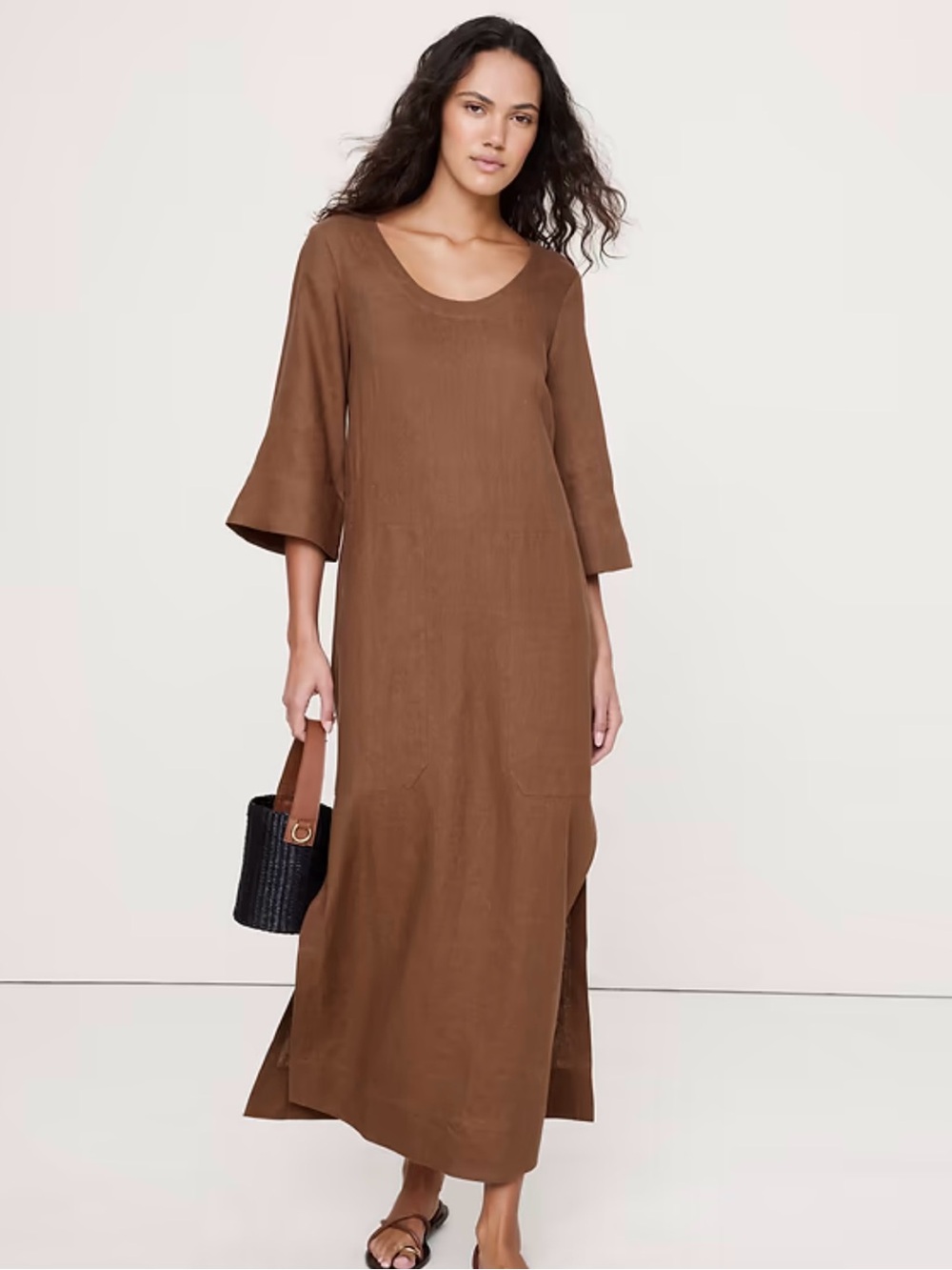 Banana Republic Linen Scoop- Neck Maxi Dress